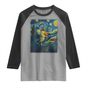 Jesus Shark Stary Night Raglan Shirt Artist Van Gogh Christian TS14 Sport Gray Black Print Your Wear