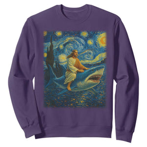 Jesus Shark Stary Night Sweatshirt Artist Van Gogh Christian TS14 Purple Print Your Wear