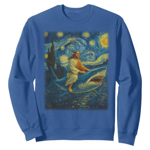 Jesus Shark Stary Night Sweatshirt Artist Van Gogh Christian TS14 Royal Blue Print Your Wear