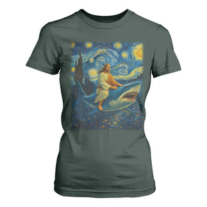 Jesus Shark Stary Night T Shirt For Women Artist Van Gogh Christian TS14 Dark Forest Green Print Your Wear