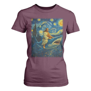 Jesus Shark Stary Night T Shirt For Women Artist Van Gogh Christian TS14 Maroon Print Your Wear