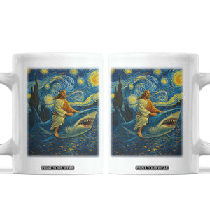 Jesus Shark Stary Night Coffee Mug Artist Van Gogh Christian TS14 White Print Your Wear