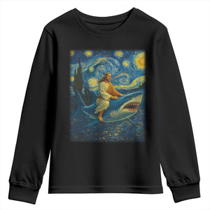 Jesus Shark Stary Night Youth Sweatshirt Artist Van Gogh Christian TS14 Black Print Your Wear