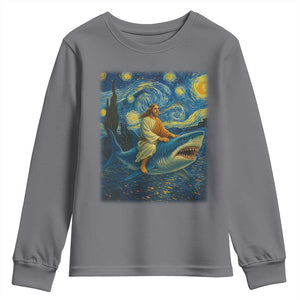Jesus Shark Stary Night Youth Sweatshirt Artist Van Gogh Christian TS14 Charcoal Print Your Wear
