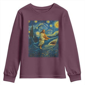 Jesus Shark Stary Night Youth Sweatshirt Artist Van Gogh Christian TS14 Maroon Print Your Wear