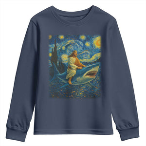 Jesus Shark Stary Night Youth Sweatshirt Artist Van Gogh Christian TS14 Navy Print Your Wear
