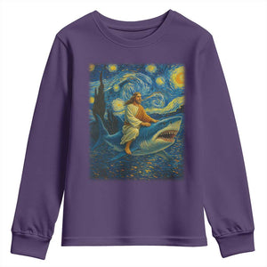 Jesus Shark Stary Night Youth Sweatshirt Artist Van Gogh Christian TS14 Purple Print Your Wear