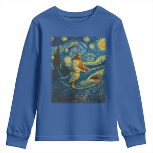 Jesus Shark Stary Night Youth Sweatshirt Artist Van Gogh Christian TS14 Royal Blue Print Your Wear