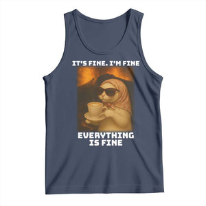 Funny Cat Meme Tank Top It Is Fine I Am Fine Every Thing Is Fine TS14 Navy Print Your Wear