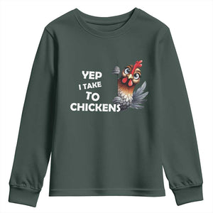 Funny Cute Chicken Youth Sweatshirt Yep I Talk To Chickens Farm Animal Lover TS14 Dark Forest Green Print Your Wear