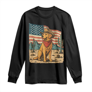 Patriotic Cowboy Dog Long Sleeve Shirt American Flag Western Country TS14 Black Print Your Wear
