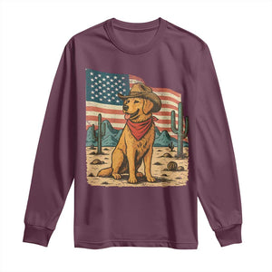 Patriotic Cowboy Dog Long Sleeve Shirt American Flag Western Country TS14 Maroon Print Your Wear
