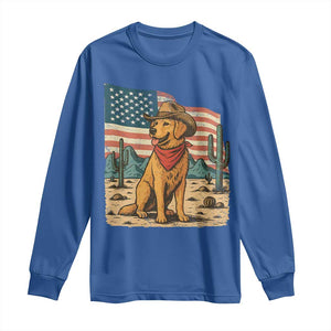 Patriotic Cowboy Dog Long Sleeve Shirt American Flag Western Country TS14 Royal Blue Print Your Wear
