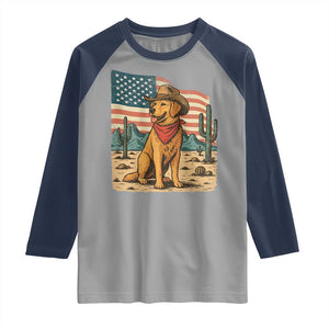 Patriotic Cowboy Dog Raglan Shirt American Flag Western Country TS14 Sport Gray Navy Print Your Wear