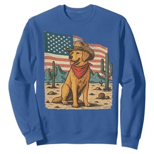 Patriotic Cowboy Dog Sweatshirt American Flag Western Country TS14 Royal Blue Print Your Wear