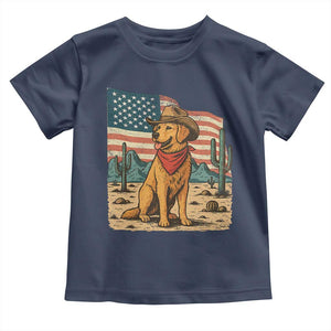 Patriotic Cowboy Dog Toddler T Shirt American Flag Western Country TS14 Navy Print Your Wear