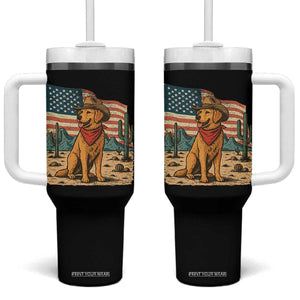 Patriotic Cowboy Dog Tumbler With Handle American Flag Western Country TS14 One Size: 40 oz Black Print Your Wear