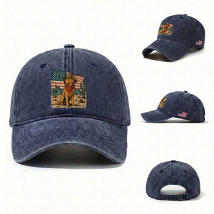 Patriotic Cowboy Dog Washed Cotton Baseball Cap American Flag Western Country TS14 Washed Cap Universal Fit Navy Print Your Wear