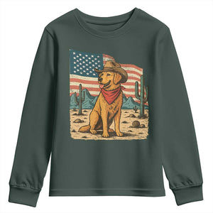 Patriotic Cowboy Dog Youth Sweatshirt American Flag Western Country TS14 Dark Forest Green Print Your Wear