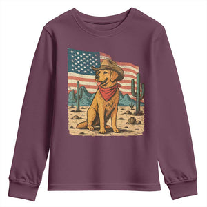 Patriotic Cowboy Dog Youth Sweatshirt American Flag Western Country TS14 Maroon Print Your Wear
