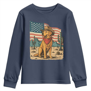 Patriotic Cowboy Dog Youth Sweatshirt American Flag Western Country TS14 Navy Print Your Wear