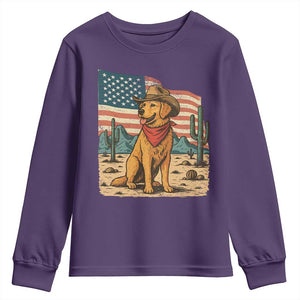 Patriotic Cowboy Dog Youth Sweatshirt American Flag Western Country TS14 Purple Print Your Wear