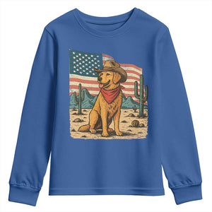 Patriotic Cowboy Dog Youth Sweatshirt American Flag Western Country TS14 Royal Blue Print Your Wear