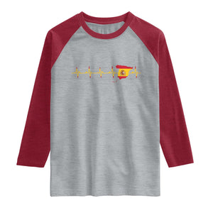 Spain Heartbeat EKG Espana Spanish Flag Map Raglan Shirt TS14 Heather Gray Heather Red Print Your Wear