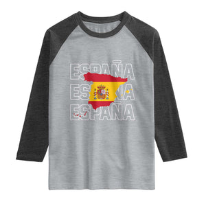 Espana Spain Map Pride Spanish Flag Raglan Shirt TS14 Heather Gray Heather Charcoal Print Your Wear