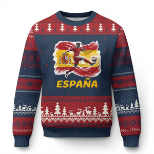 Spain Espana Soccer Football Fan Spanish Flag Ugly Christmas Sweater TS14 Navy Red Print Your Wear