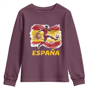 Spain Espana Soccer Football Fan Spanish Flag Youth Sweatshirt TS14 Maroon Print Your Wear