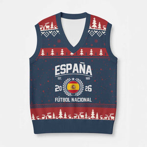 Spain 2026 Soccer Football Fan Spanish Flag V-Neck Knit Sweater Vest TS14 Navy Red Print Your Wear