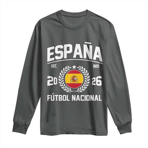 Spain 2026 Soccer Football Fan Spanish Flag Long Sleeve Shirt TS14 Dark Heather Print Your Wear