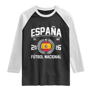Spain 2026 Soccer Football Fan Spanish Flag Raglan Shirt TS14 Black White Print Your Wear