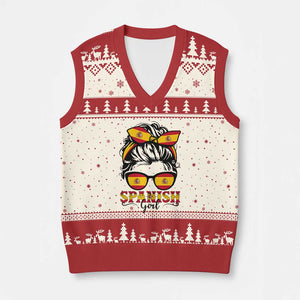Espana Spain Messy Bun Girl Spanish Flag V-Neck Knit Sweater Vest TS14 Beige Red Print Your Wear
