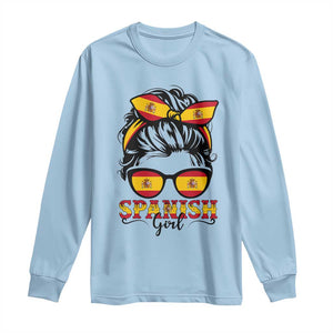Espana Spain Messy Bun Girl Spanish Flag Long Sleeve Shirt TS14 Light Blue Print Your Wear