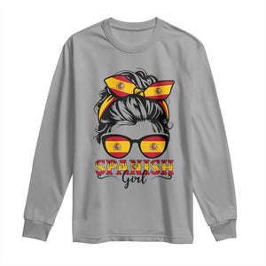 Espana Spain Messy Bun Girl Spanish Flag Long Sleeve Shirt TS14 Sport Gray Print Your Wear
