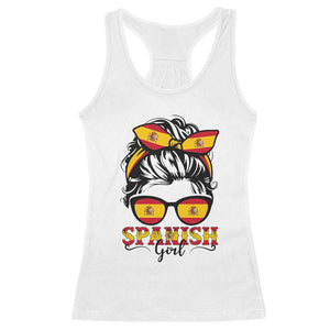 Espana Spain Messy Bun Girl Spanish Flag Racerback Tank Top TS14 White Print Your Wear