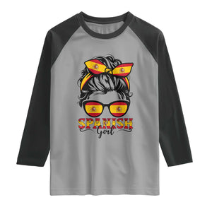 Espana Spain Messy Bun Girl Spanish Flag Raglan Shirt TS14 Sport Gray Black Print Your Wear