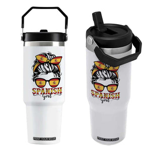 Espana Spain Messy Bun Girl Spanish Flag Flip Straw Tumbler TS14 One Size: 30 oz White Print Your Wear