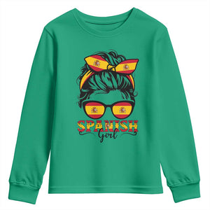 Espana Spain Messy Bun Girl Spanish Flag Youth Sweatshirt TS14 Irish Green Print Your Wear