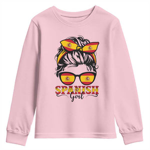 Espana Spain Messy Bun Girl Spanish Flag Youth Sweatshirt TS14 Light Pink Print Your Wear