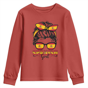 Espana Spain Messy Bun Girl Spanish Flag Youth Sweatshirt TS14 Red Print Your Wear