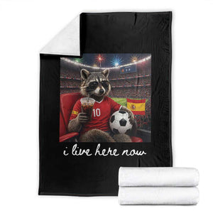 Espana Spain Soccer Football Fan Spanish Flag Throw Blanket Funny Raccoon I Live Here Now TS14 Black Print Your Wear
