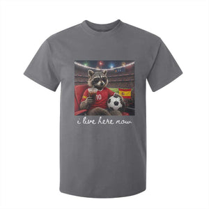Espana Spain Soccer Football Fan Spanish Flag T Shirt For Kid Funny Raccoon I Live Here Now TS14 Charcoal Print Your Wear