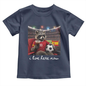 Espana Spain Soccer Football Fan Spanish Flag Toddler T Shirt Funny Raccoon I Live Here Now TS14 Navy Print Your Wear