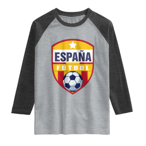 Espana Spain Soccer Football Fan Spanish Flag Raglan Shirt TS14 Heather Gray Heather Charcoal Print Your Wear