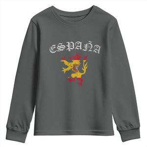 Espana Spain Lion Spanish Flag Spaniard Pride Youth Sweatshirt TS14 Dark Heather Print Your Wear