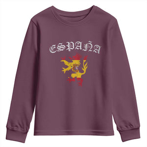 Espana Spain Lion Spanish Flag Spaniard Pride Youth Sweatshirt TS14 Maroon Print Your Wear