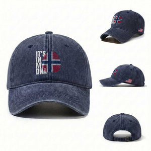It's in My DNA Norway Norwegian Flag Pride Washed Cotton Baseball Cap TS14 Washed Cap Universal Fit Navy Print Your Wear
